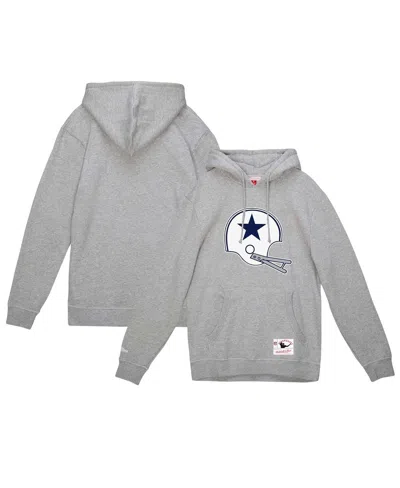 Mitchell & Ness Men's Heather Gray Dallas Cowboys Helmet Logo Vintage Pullover Hoodie