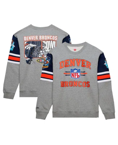 Mitchell & Ness Men's Heather Gray Denver Broncos All Over 4.0 Vintage Logo Pullover Sweatshirt