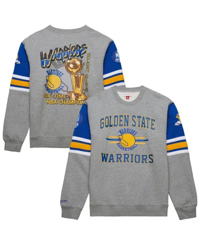 MITCHELL & NESS MEN'S HEATHER GRAY GOLDEN STATE WARRIORS HARDWOOD CLASSICS ALL OVER 4.0 PULLOVER SWEATSHIRT