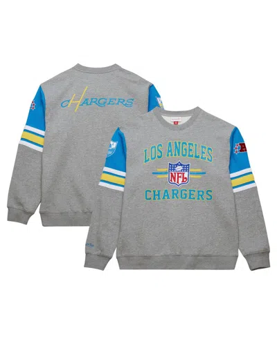 Mitchell & Ness Men's Heather Gray Los Angeles Chargers All Over 4.0 Vintage Logo Pullover Sweatshirt