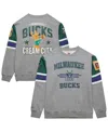 Mitchell & Ness Men's Heather Gray Milwaukee Bucks Hardwood Classics All Over 4.0 Pullover Sweatshirt In Heather Gray
