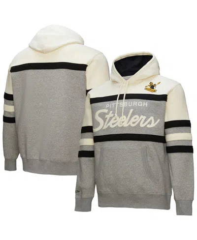 Mitchell & Ness Men's Heather Gray Pittsburgh Steelers Head Coach Vintage Logo Pullover Hoodie