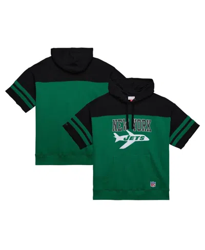 Mitchell & Ness Men's Kelly-green New York Jets Off Field Vintage-like Logo Short Sleeve Pullover Hoodie In Kelly Green