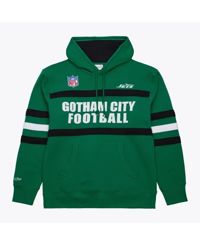 Mitchell & Ness Men's Kelly Green New York Jets Vintage Logo Head Coach Fleece Pullover Hoodie