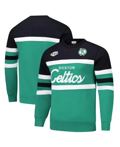 Mitchell & Ness Men's Kelly Green/black Boston Celtics Hardwood Classics Vintage Logo Head Coach Pullover Sweatshirt