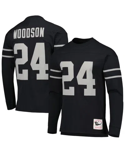 Mitchell & Ness Men's  Charles Woodson Black Oakland Raiders Retired Player Name And Number Long Slee