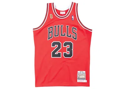 Pre-owned Mitchell & Ness Men's  Chicago Bulls Road Finals 199596 Michael Jordan Authentic Jersey In Scarelet R