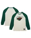 MITCHELL & NESS MEN'S MITCHELL & NESS CREAM MINNESOTA WILD LEGENDARY SLUB VINTAGE-LIKE RAGLAN LONG SLEEVE T-SHIRT