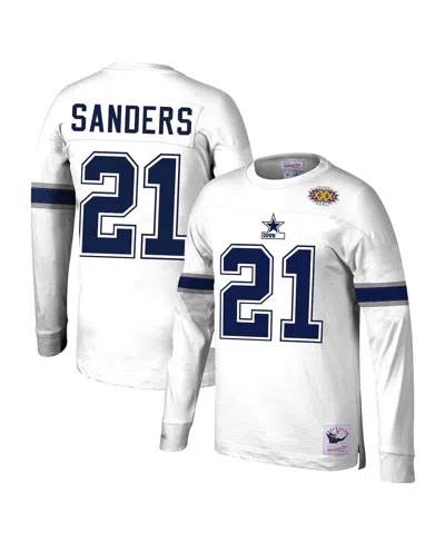 Mitchell & Ness Men's  Deion Sanders White Dallas Cowboys Retired Player Name And Number Long Sleeve