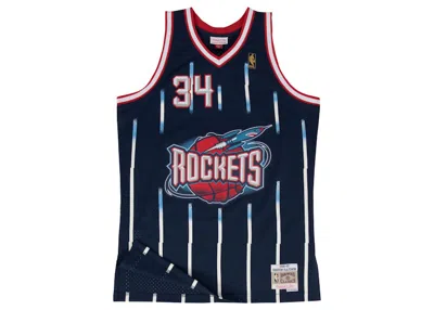 Pre-owned Mitchell & Ness Men's  Houston Rockets Road 199697 Hakeem Olajuwon Swingman Jersey In Navy Blue