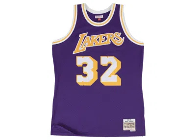 Pre-owned Mitchell & Ness Men's  Los Angeles Lakers Road 198485 Magic Johnson Swingman Jersey In Purple