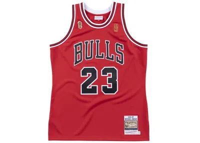 Pre-owned Mitchell & Ness Men's  Michael Jordan Chicago Bulls 199697 Road Authentic Nba Jersey In Red/black/whi