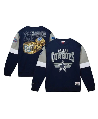 Mitchell & Ness Men's  Navy Dallas Cowboys Gridiron Classics Allover 3.0 Pullover Sweatshirt