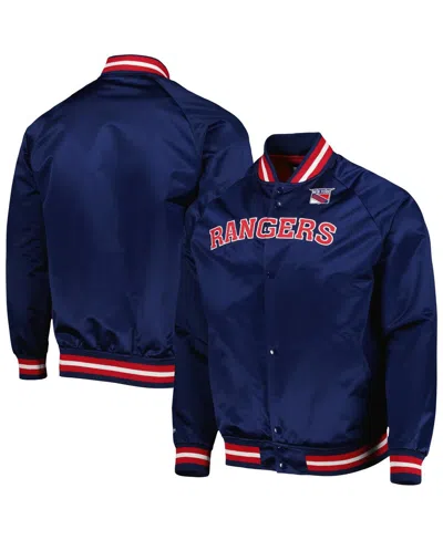 Mitchell & Ness Men's  Navy New York Rangers Satin Full-snap Varsity Jacket