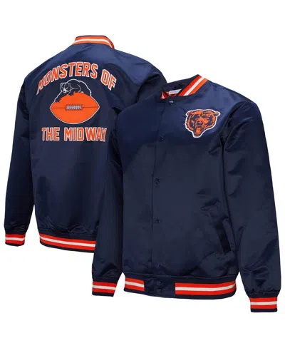 Mitchell & Ness Men's Navy Chicago Bears Double Down Satin Full-snap Jacket