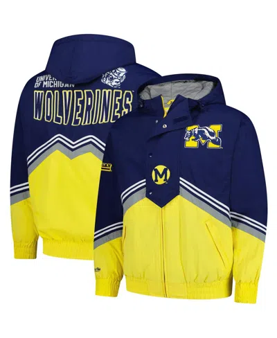 Mitchell & Ness Men's Navy/maize Michigan Wolverines Throw It Back Retro Full-zip Windbreaker Jacket In Navy,maize