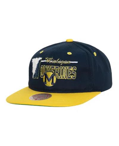Mitchell & Ness Men's Navy/maize Michigan Wolverines Varsity Letter Snapback Hat In Navy,maize