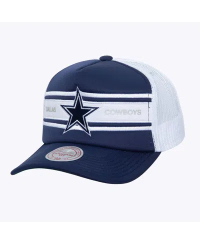 Mitchell & Ness Men's Navy/white Dallas Cowboys Stripe Front Trucker Adjustable Hat In Blue
