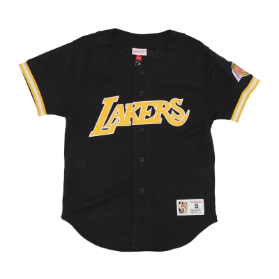 Mitchell & Ness Men's Nba Button Jacket On The Clock Mesh Button Front Loslak Black