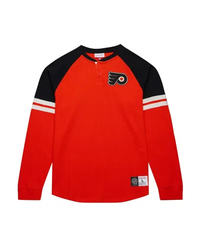 Mitchell & Ness Men's Orange Philadelphia Flyers Thermal Henley Long Sleeve T-shirt