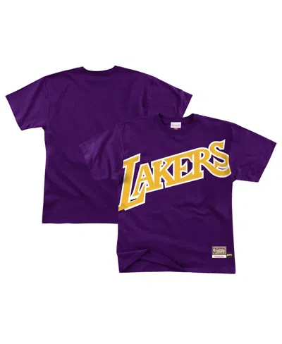 Mitchell & Ness Men's Purple Los Angeles Lakers Hardwood Classics Big Face 2. 0 T-shirt