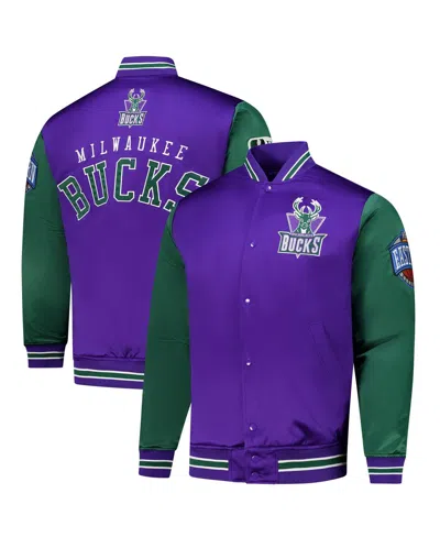 Mitchell & Ness Men's Purple Milwaukee Bucks Hardwood Classic Primetime Full-snap Satin Jacket