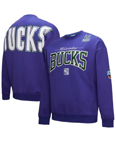 Mitchell & Ness Men's Purple Milwaukee Bucks Hardwood Classics There Back 2.0 Vintage Pullover Sweatshirt