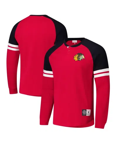 Mitchell & Ness Men's Red Chicago Blackhawks Thermal Henley Long Sleeve T-shirt