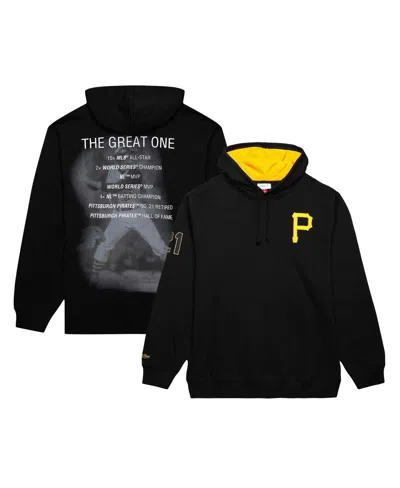 Mitchell & Ness Men's Roberto Clemente Black Pittsburgh Pirates Vintage-like Logo Name Number Pullover Hoodie