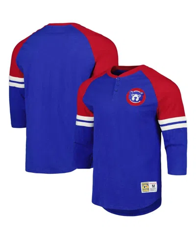 Mitchell & Ness Men's Royal Chicago Cubs Cooperstown Collection Legendary Raglan Slub Henley Three-quarter Sleeve T-