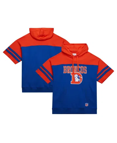 Mitchell & Ness Men's Royal Denver Broncos Off Field Vintage Logo Short Sleeve Pullover Hoodie