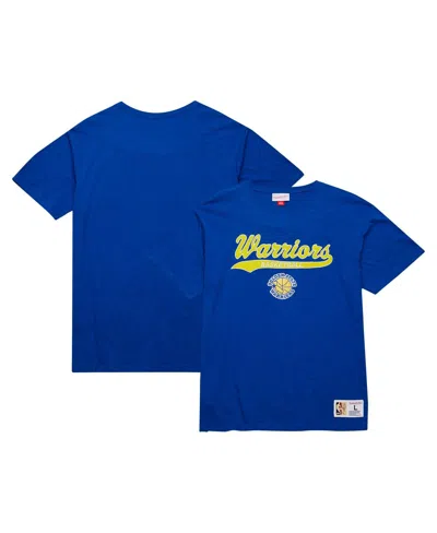 Mitchell & Ness Men's Royal Golden State Warriors Hardwood Classics Felt Applique Slub T-shirt In Blue