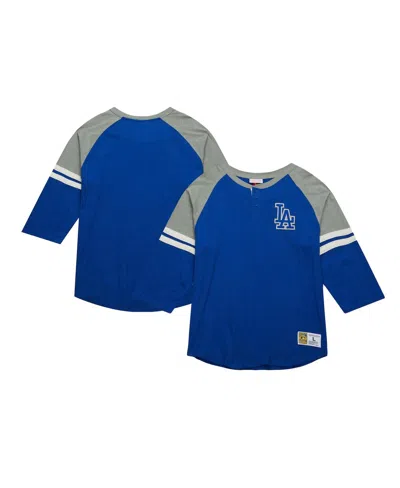 Mitchell & Ness Men's Royal Los Angeles Dodgers Cooperstown Collection Legendary Raglan Slub Henley 3/4-sleeve T-shi
