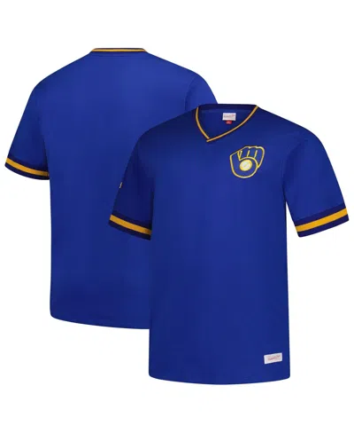 Mitchell & Ness Men's Royal Milwaukee Brewers Big Tall V-neck T-shirt