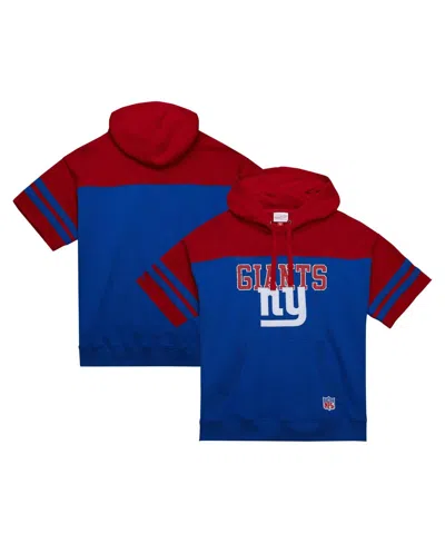 Mitchell & Ness Men's Royal New York Giants Off Field Vintage-like Logo Short Sleeve Pullover Hoodie
