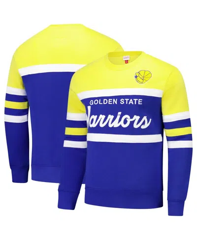 Mitchell & Ness Men's Royal/gold Golden State Warriors Hardwood Classics Vintage Logo Head Coach Pullover Sweatshirt In Royal,gold