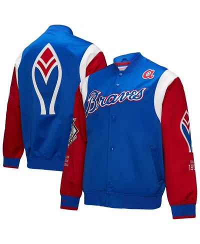 Mitchell & Ness Men's Royal/red Atlanta Braves Cooperstown Collection Team Origins Satin Full-snap Jacket In Royal,red