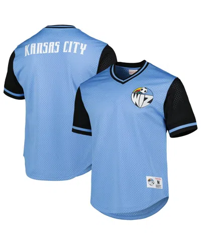 Mitchell & Ness Men's Sky-blue Sporting Kansas City Mesh V-neck T-shirt