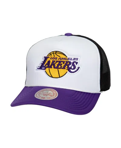 Mitchell & Ness Mitchell Ness Men's Los Angeles Lakers Hardwood Classics Blocker Foam Front Trucker Snapback Hat In White