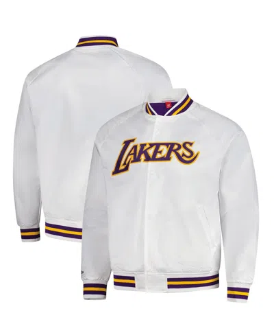 Mitchell & Ness Men's White Los Angeles Lakers Hardwood Classics Throwback Wordmark Raglan Satin Full-snap Jacket