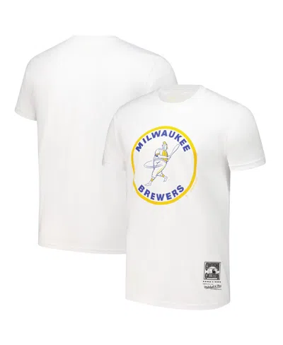 Mitchell & Ness Men's White Milwaukee Brewers Cooperstown Collection Logo T-shirt