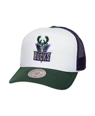 Mitchell & Ness Mitchell Ness Men's White Milwaukee Bucks Hardwood Classics Blocker Foam Front Trucker Snapback Hat