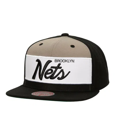 Mitchell & Ness Men's White/black Brooklyn Nets Retro Sport Colorblock Script Snapback Hat In White,black