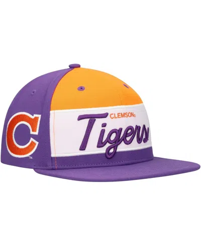 Mitchell & Ness Men's White/purple Clemson Tigers Retro Sport Colorblock Script Snapback Hat In White,purple