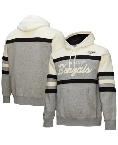 Mitchell & Ness Men's Heather Gray Cincinnati Bengals Head Coach Vintage Logo Pullover Hoodie
