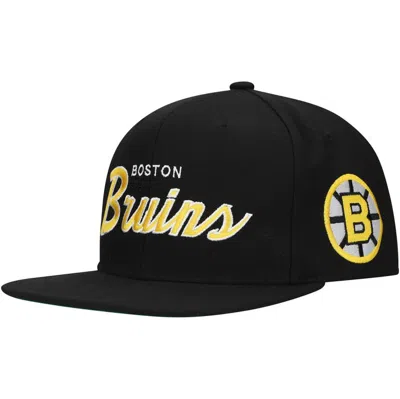 Mitchell & Ness Black Boston Bruins Core Team Script 2.0 Snapback Hat