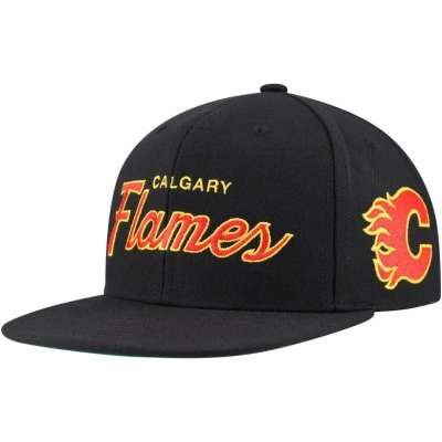 Mitchell & Ness Black Calgary Flames Core Team Script 2.0 Snapback Hat