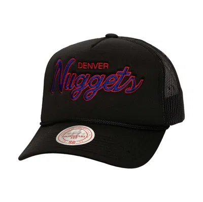 Mitchell & Ness Black Denver Nuggets Script Sidepatch Trucker Adjustable Hat
