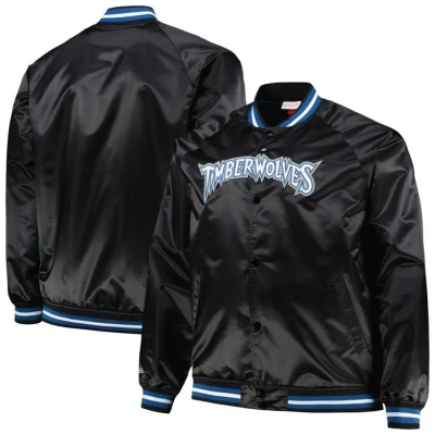 Mitchell & Ness Black Minnesota Timberwolves Big & Tall Hardwood Classics Wordmark Satin Raglan Full