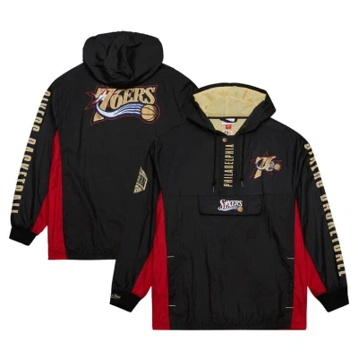 Mitchell & Ness Men's Black Philadelphia 76ers Big Tall Hardwood Classics Team Og 2.0 Anorak Hoodie Quarter-zip Wind